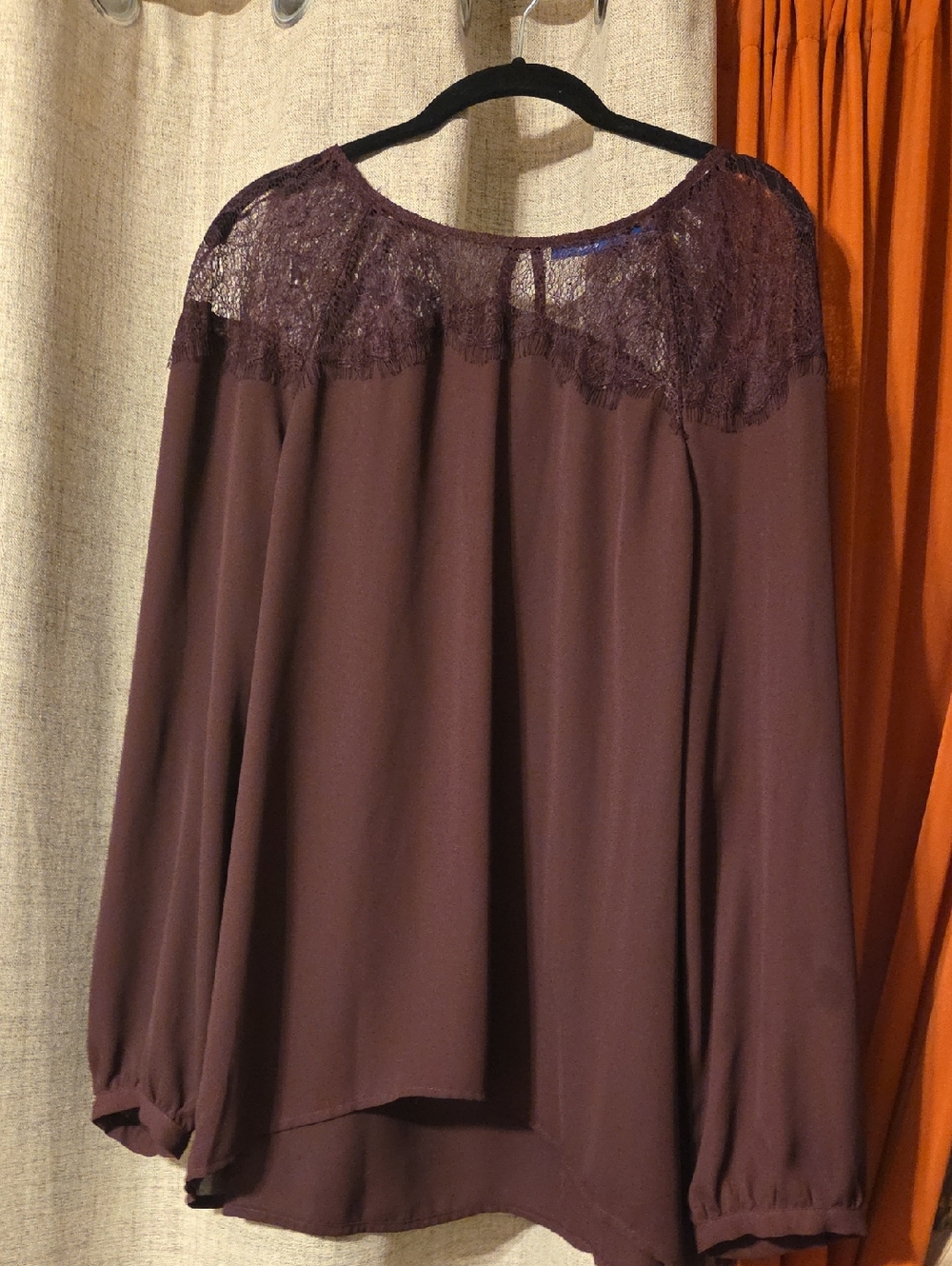 Apt. 9 Sheer Lace Yoke Blouse — Plum